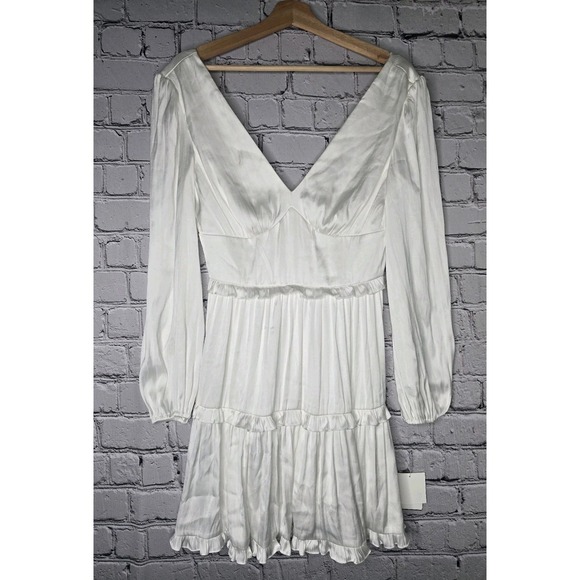 David's Bridal Dresses & Skirts - Davids Bridal Studio Soft Pearl White Ruffle Charmeuse Mini Dress New Size 6
